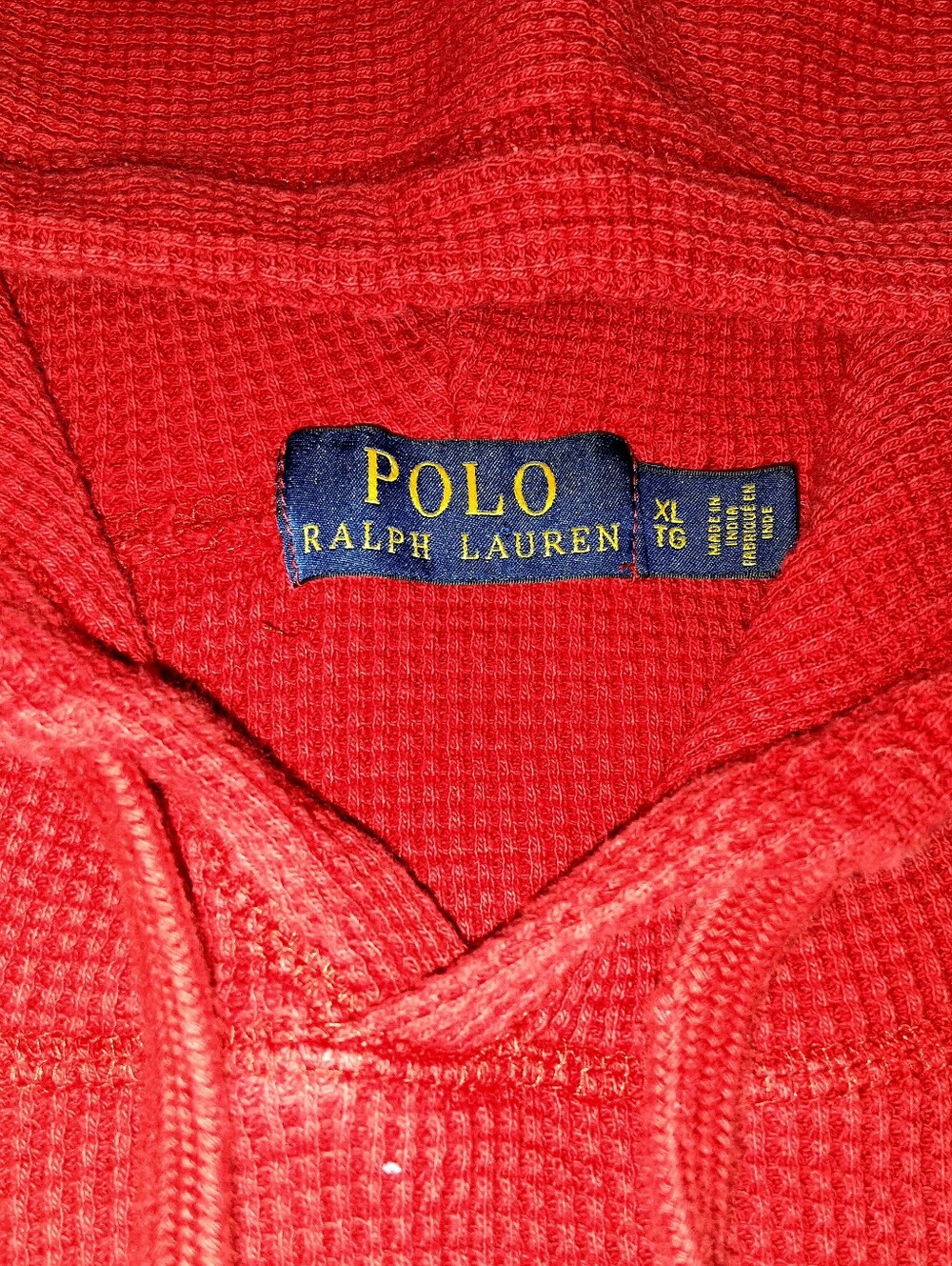 Polo Ralph Lauren Red waffle knit thermal hoodie. Size XL